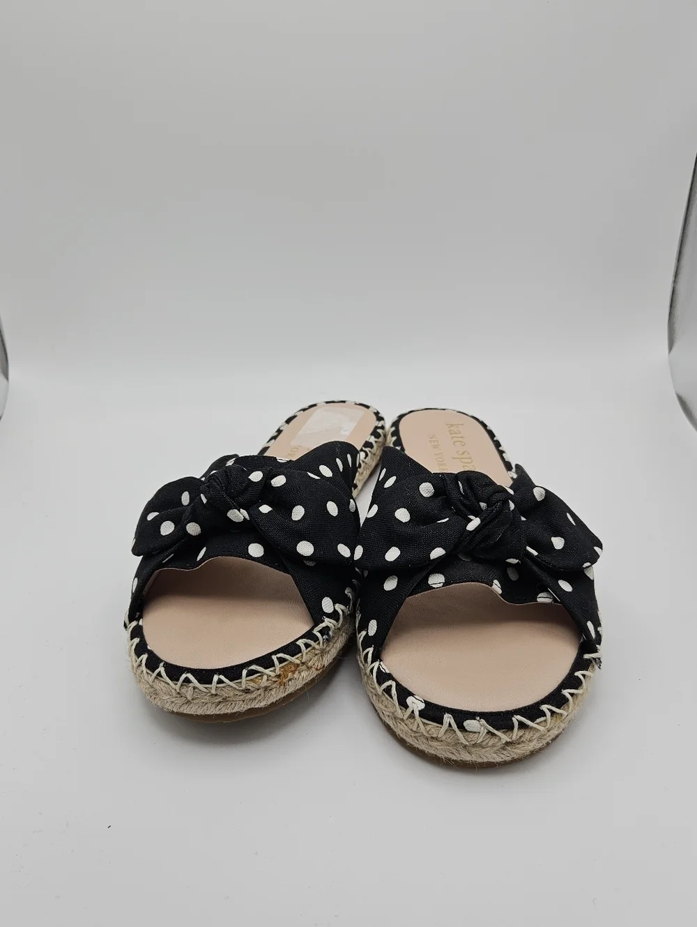 kate spade Saltie Shore black polka dot espadrille slide sandals size 9.5